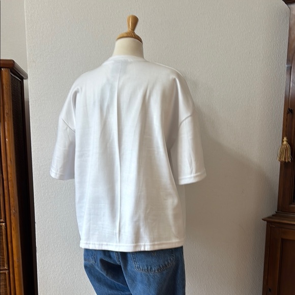 White and Blue Short Sleeve Tee with Bold Graphic - Picture 3 of 5